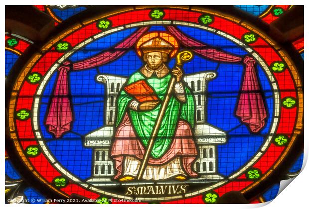 Colorful Saint Manvieu Stained Glass Cathedral Bayeux Normandy F Print by William Perry