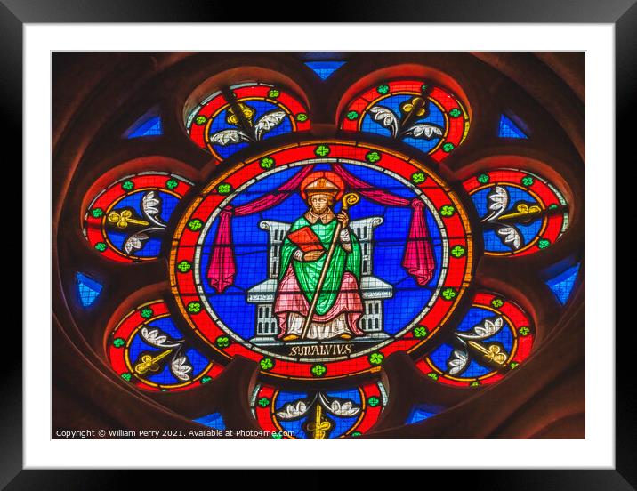 Colorful Saint Manvieu Stained Glass Cathedral Bayeux France Framed Mounted Print by William Perry