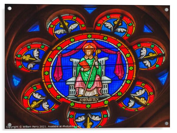 Colorful Saint Manvieu Stained Glass Cathedral Bayeux France Acrylic by William Perry