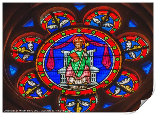 Colorful Saint Manvieu Stained Glass Cathedral Bayeux France Print by William Perry
