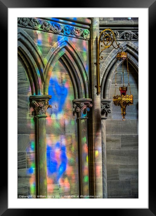 Colorful Reflection Stained Glass Cathedral Bayeux Normandy Fran Framed Mounted Print by William Perry