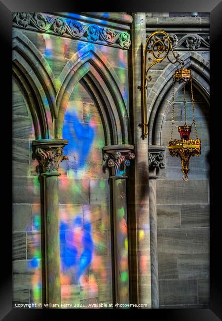 Colorful Reflection Stained Glass Cathedral Bayeux Normandy Fran Framed Print by William Perry