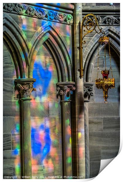 Colorful Reflection Stained Glass Cathedral Bayeux Normandy Fran Print by William Perry