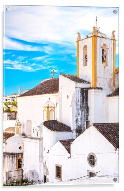 Church and white facades in Tavira, Portugal Acrylic by Stefano Orazzini