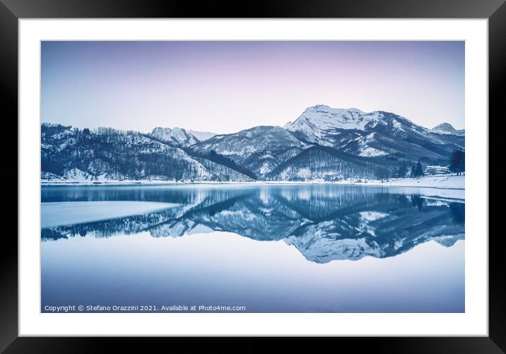 Gramolazzo iced lake and snow in Apuan mountains. Tuscany Framed Mounted Print by Stefano Orazzini