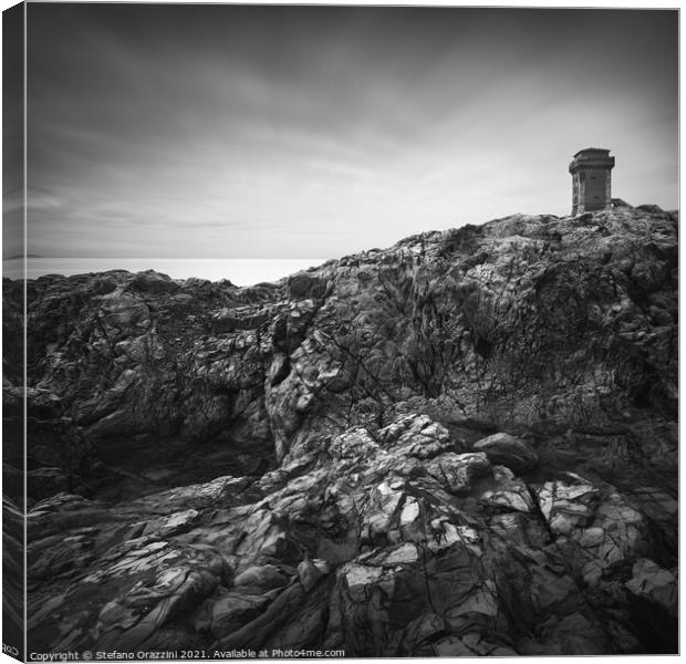 Calafuria Tower and Rocks Canvas Print by Stefano Orazzini