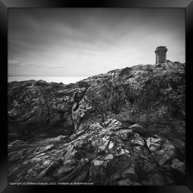 Calafuria Tower and Rocks Framed Print by Stefano Orazzini
