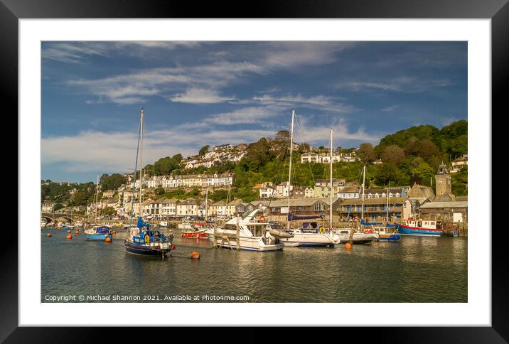 Boats and yachts moored in the harbour, Looe, Corn Framed Mounted Print by Michael Shannon