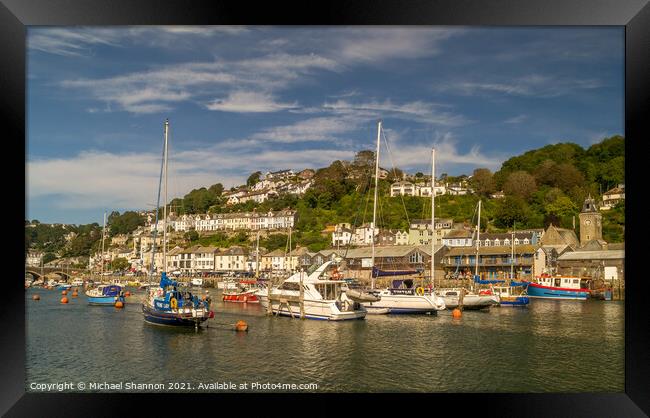 Boats and yachts moored in the harbour, Looe, Corn Framed Print by Michael Shannon