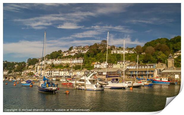 Boats and yachts moored in the harbour, Looe, Corn Print by Michael Shannon