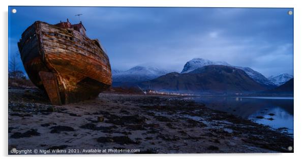 Old boat of Caol Acrylic by Nigel Wilkins