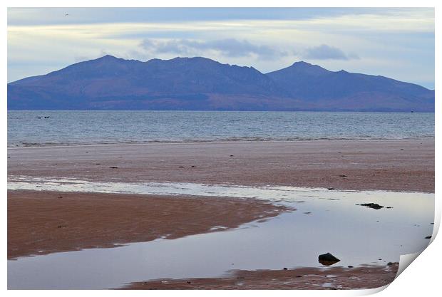 Seamill beach, Ayrshire, and  mountains of Arran Print by Allan Durward Photography