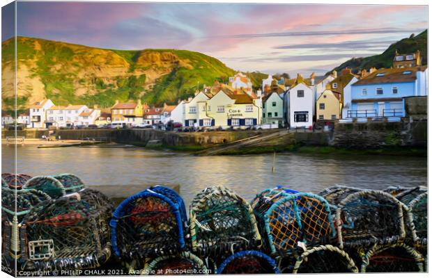 Staithes seaside town oil paint effect  637 Canvas Print by PHILIP CHALK