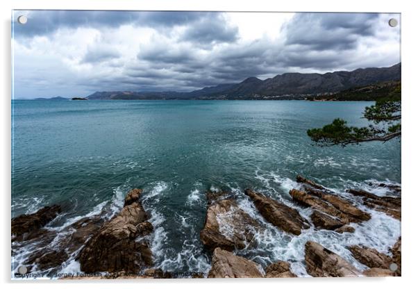 Cloudy weather over the Adriatic coast. Croatia  Acrylic by Sergey Fedoskin