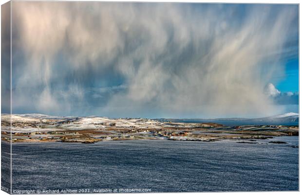 Dramatic snow storms hits Cunningsburgh Shetland Canvas Print by Richard Ashbee