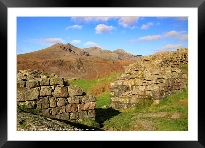The Scafell's from Hardknott Roman Fort  Framed Mounted Print by Andrew Ray