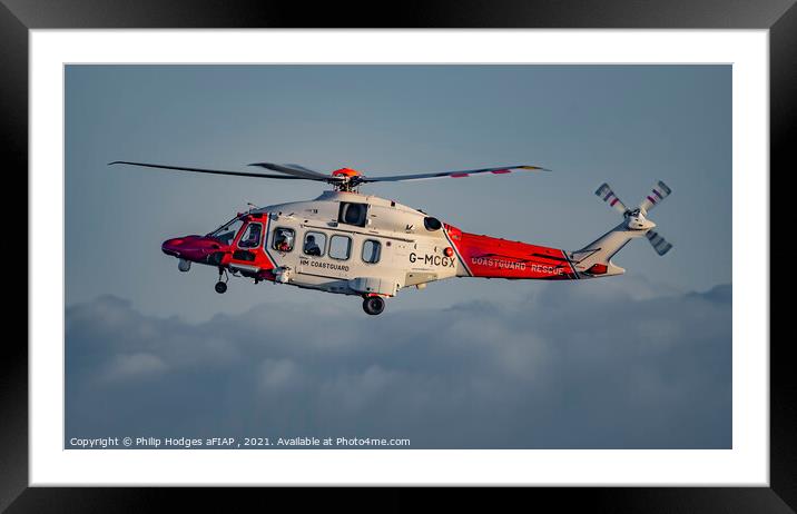 Coastguard Helicopter Framed Mounted Print by Philip Hodges aFIAP ,