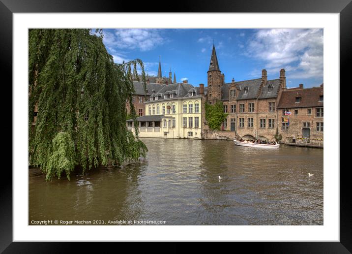Castle Reflection on Bruges Canal Framed Mounted Print by Roger Mechan