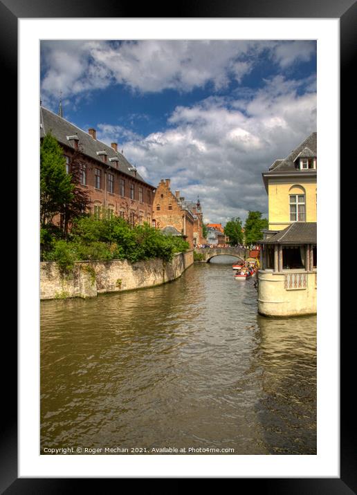 Serene Bruges Canal Scene Framed Mounted Print by Roger Mechan
