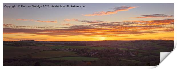 Mendip sunset over Englishcombe Print by Duncan Savidge