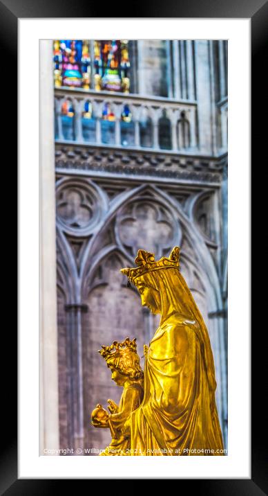 Golden Mary Jesus Statue Stained Glass Cathedral Church Bayeux N Framed Mounted Print by William Perry