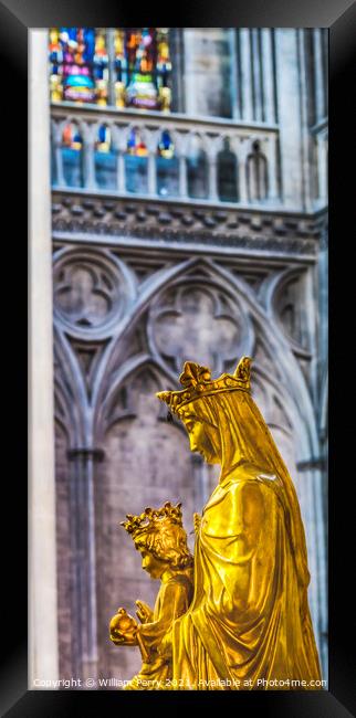 Golden Mary Jesus Statue Stained Glass Cathedral Church Bayeux N Framed Print by William Perry