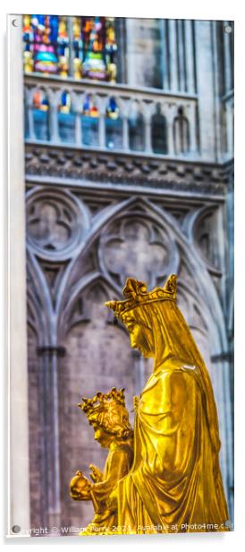Golden Mary Jesus Statue Stained Glass Cathedral Church Bayeux N Acrylic by William Perry