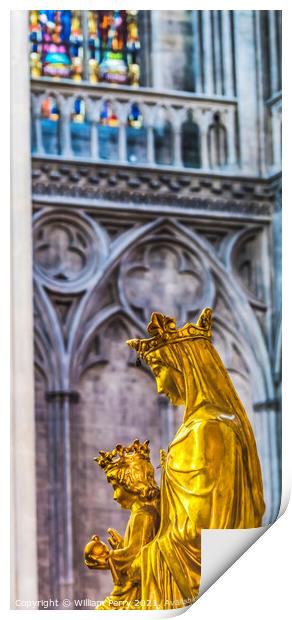 Golden Mary Jesus Statue Stained Glass Cathedral Church Bayeux N Print by William Perry