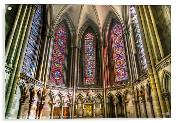 Mary Chapel Stained Glass Reflection Cathedral Church Bayeux Nor Acrylic by William Perry