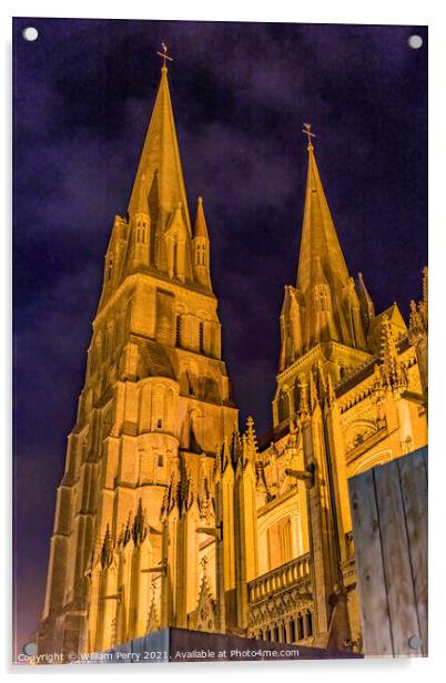 Illuminated Cathedral Nights Lights Church Bayeux Normandy Franc Acrylic by William Perry