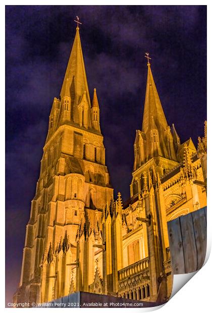 Illuminated Cathedral Nights Lights Church Bayeux Normandy Franc Print by William Perry