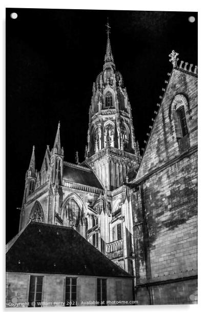 Black White Cathedral Church Bayeux Normandy France Acrylic by William Perry
