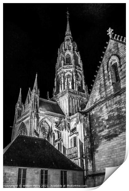 Black White Cathedral Church Bayeux Normandy France Print by William Perry