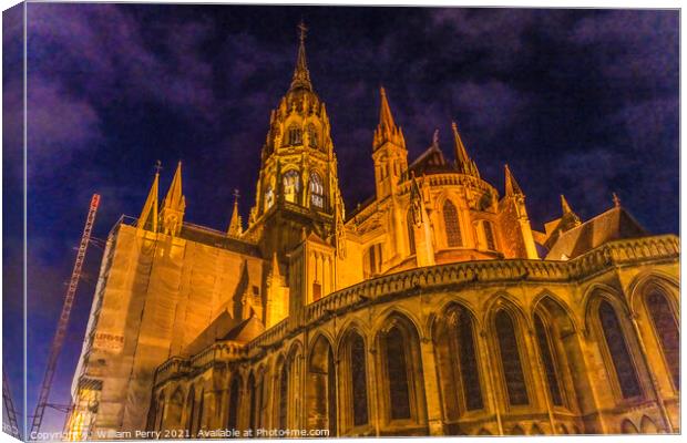 Illuminated Cathedral Nights Lights Church Bayeux Normandy Franc Canvas Print by William Perry