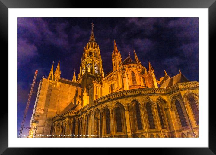 Illuminated Cathedral Nights Lights Church Bayeux Normandy Franc Framed Mounted Print by William Perry