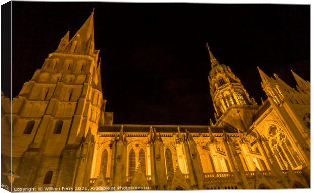 Illuminated Cathedral Nights Lights Church Bayeux Normandy Franc Canvas Print by William Perry