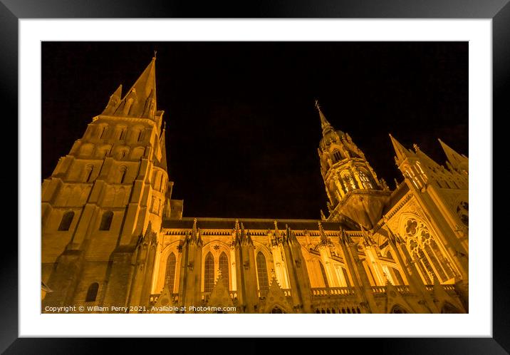 Illuminated Cathedral Nights Lights Church Bayeux Normandy Franc Framed Mounted Print by William Perry