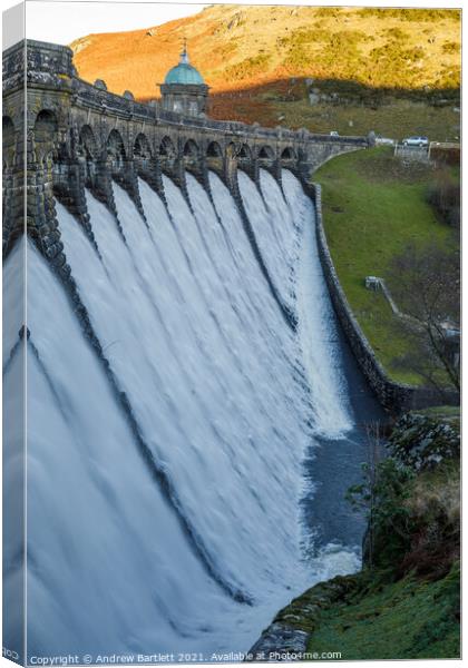 Craig Goch Dam at Elan Valley, UK. Canvas Print by Andrew Bartlett