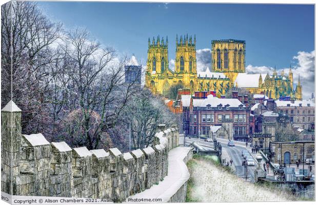 York Minster Snow Scene Canvas Print by Alison Chambers