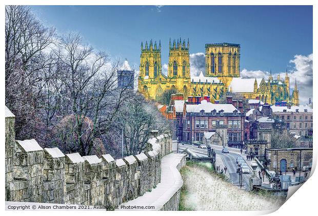 York Minster Snow Scene Print by Alison Chambers