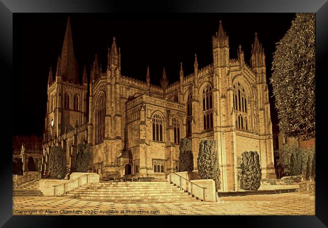 Wakefield Cathedral At Night Framed Print by Alison Chambers
