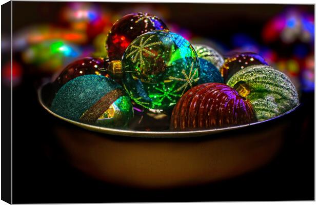 Bowl Of Baubles Canvas Print by Alison Chambers