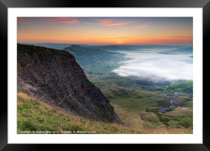 Mam Tor at sunrise Framed Mounted Print by Andrew Ray