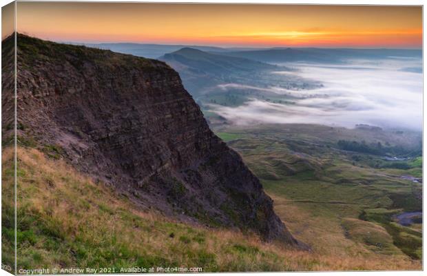 Misty sunrise at Mam Tor Canvas Print by Andrew Ray
