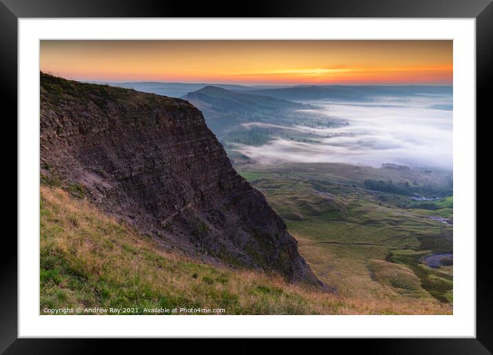 Misty sunrise at Mam Tor Framed Mounted Print by Andrew Ray