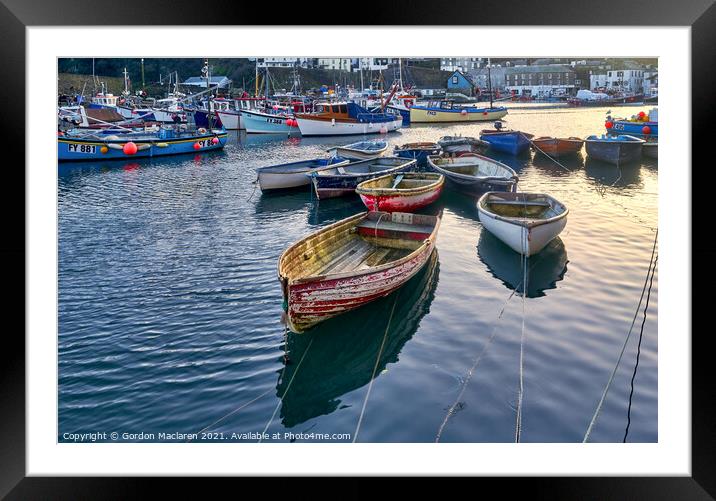 Boats moored in Mevagissey Harbour, Cornwall, England Framed Mounted Print by Gordon Maclaren
