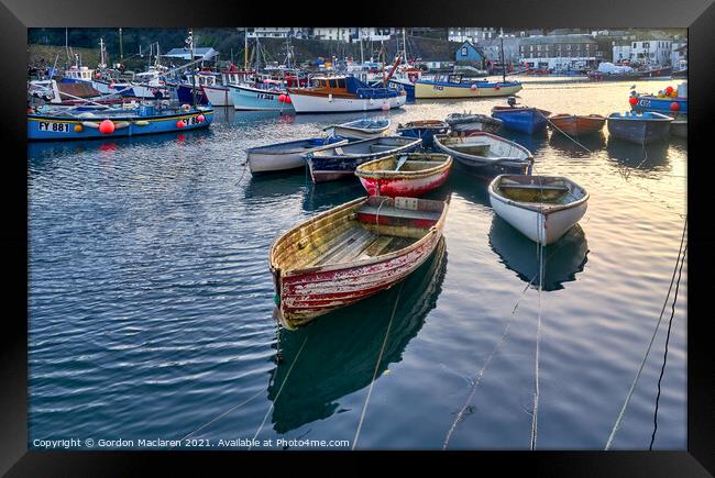 Boats moored in Mevagissey Harbour, Cornwall, England Framed Print by Gordon Maclaren