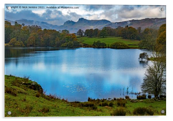Langdale Pikes behind Loughrigg Tarn  Acrylic by Nick Jenkins