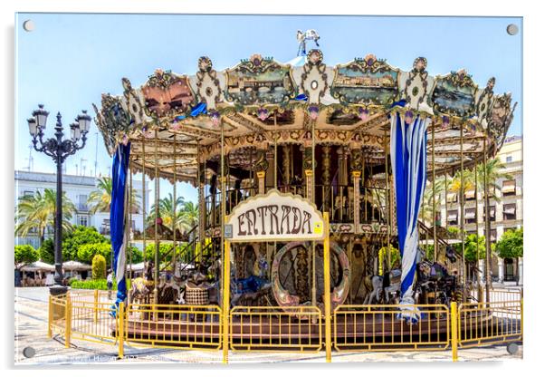 Carousel in the Plaza del Arenal, Jerez de la Frontera. Acrylic by Kevin Hellon