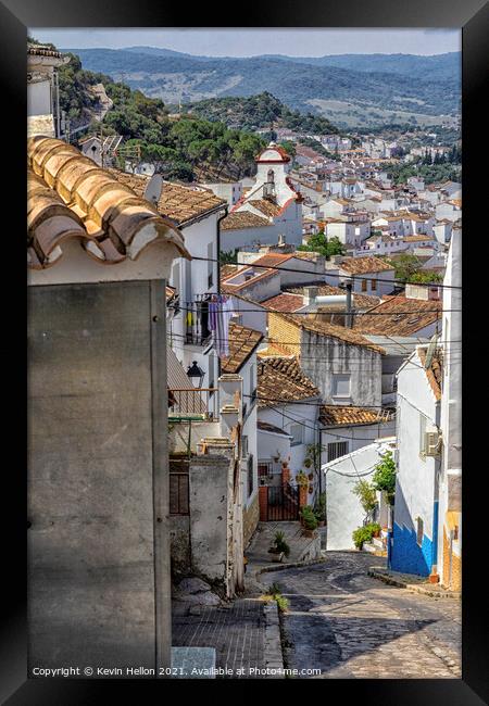 Narrow, steep street overlooking Ubrique, Framed Print by Kevin Hellon